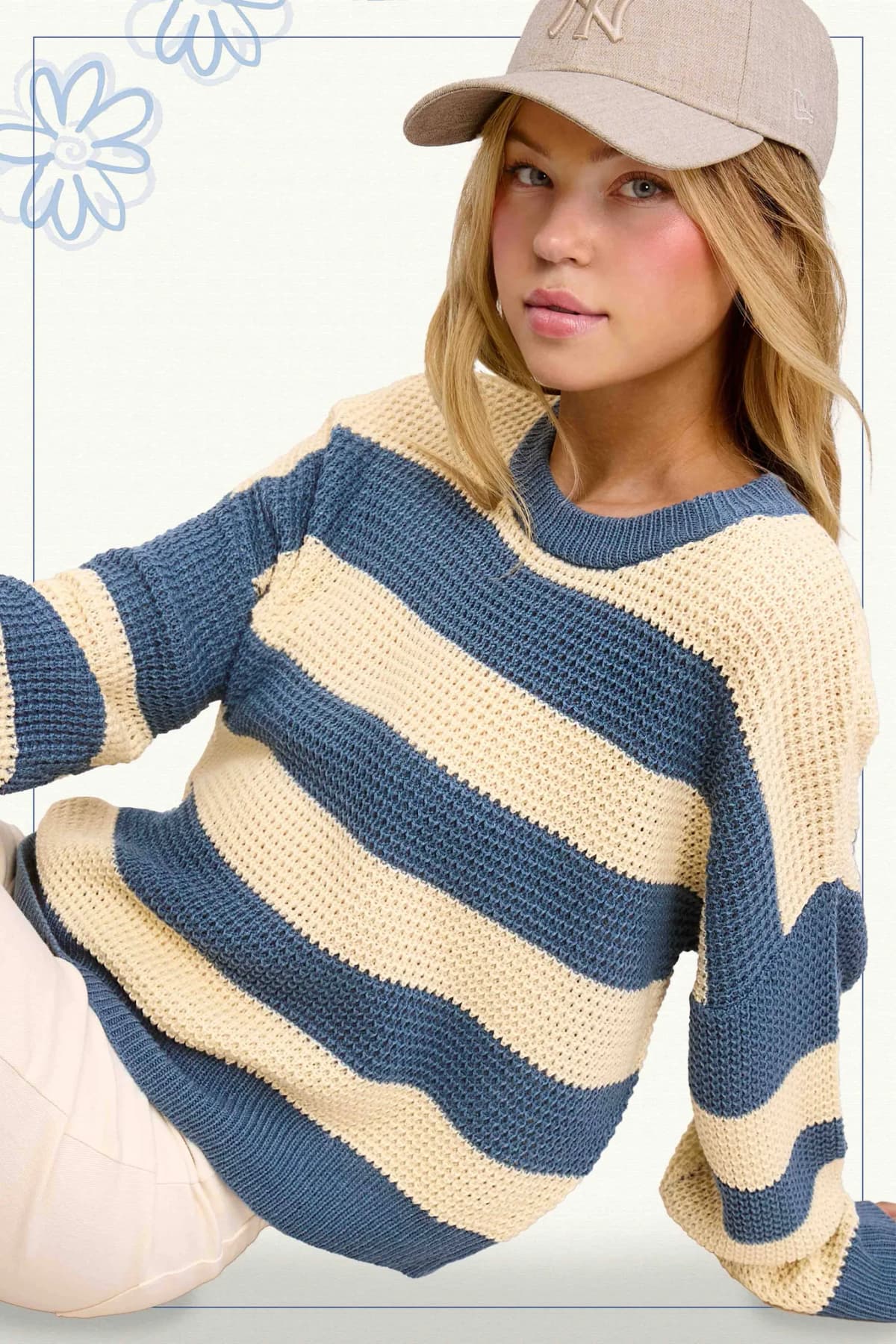 Loose Fit Striped Round Neck Long Sleeve Sweater (Oreo)