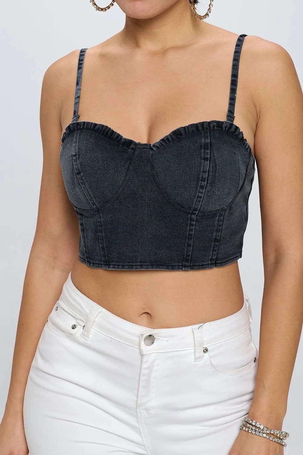 Denim Zipper Back Cropped Cami Top OhYes Fashion (Denim)