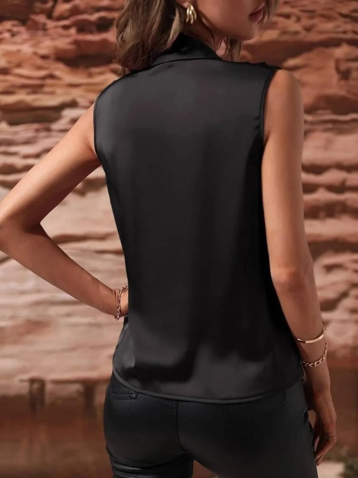 Sleeveless Wrap Draped Blouse in Multiple Colors