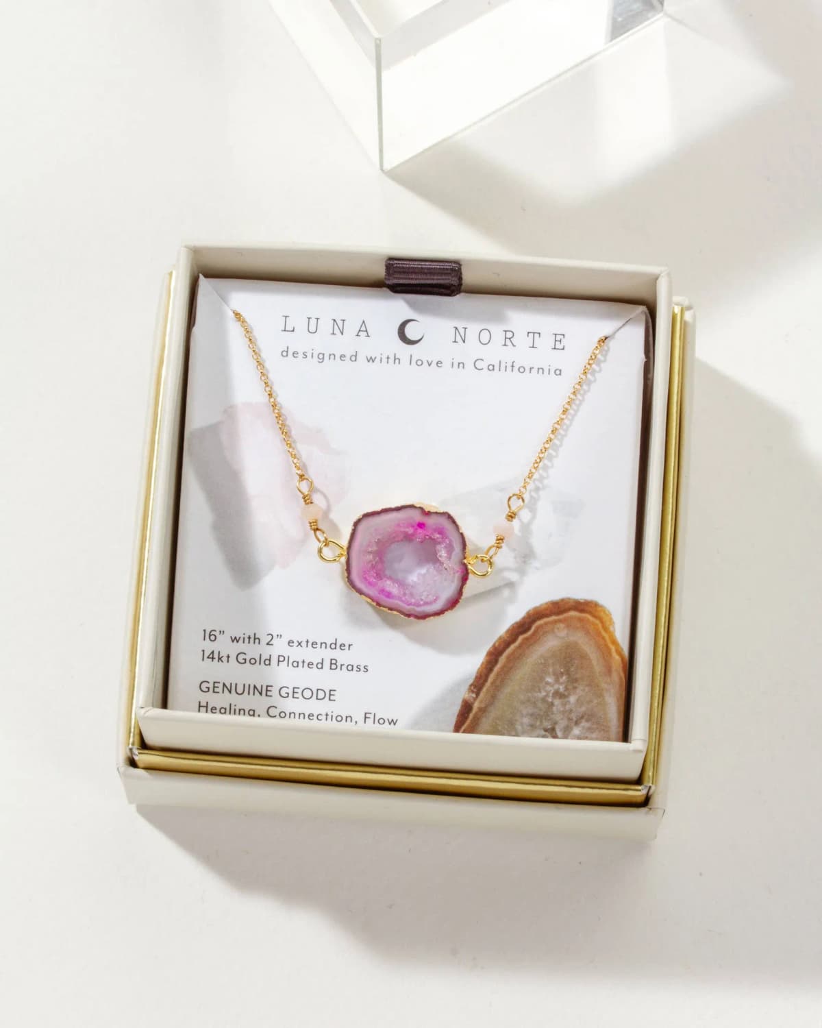 Luna Norte Earthly Geode Necklace- Agate Pink Tone
