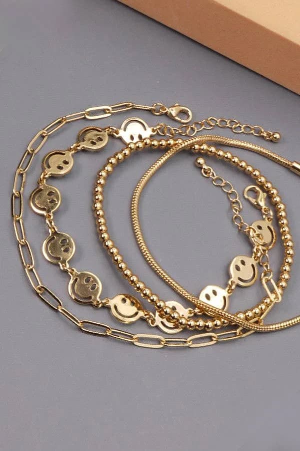 Smiley Bead Snake Chain 4 Set Bracelet