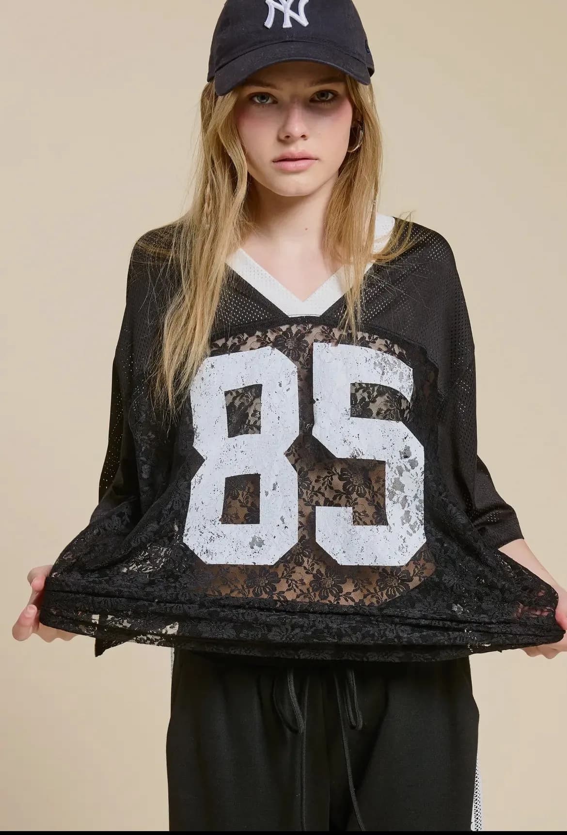 Sporty Chic Lace Number 85 Graphic Jersey Top Restocked!