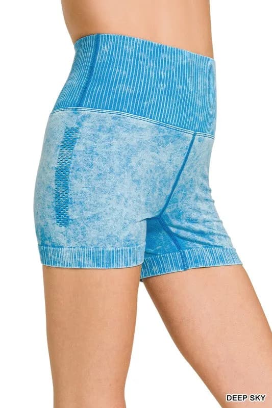 Zenana High Waisted Seamless Washed Shorts Multiple Colors!!