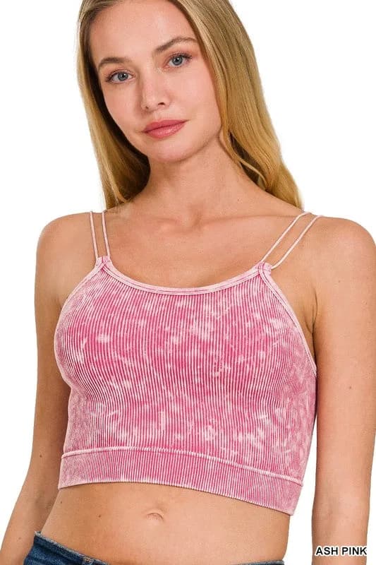 Washed Ribbed Seamless Double Strap Brami Zenana