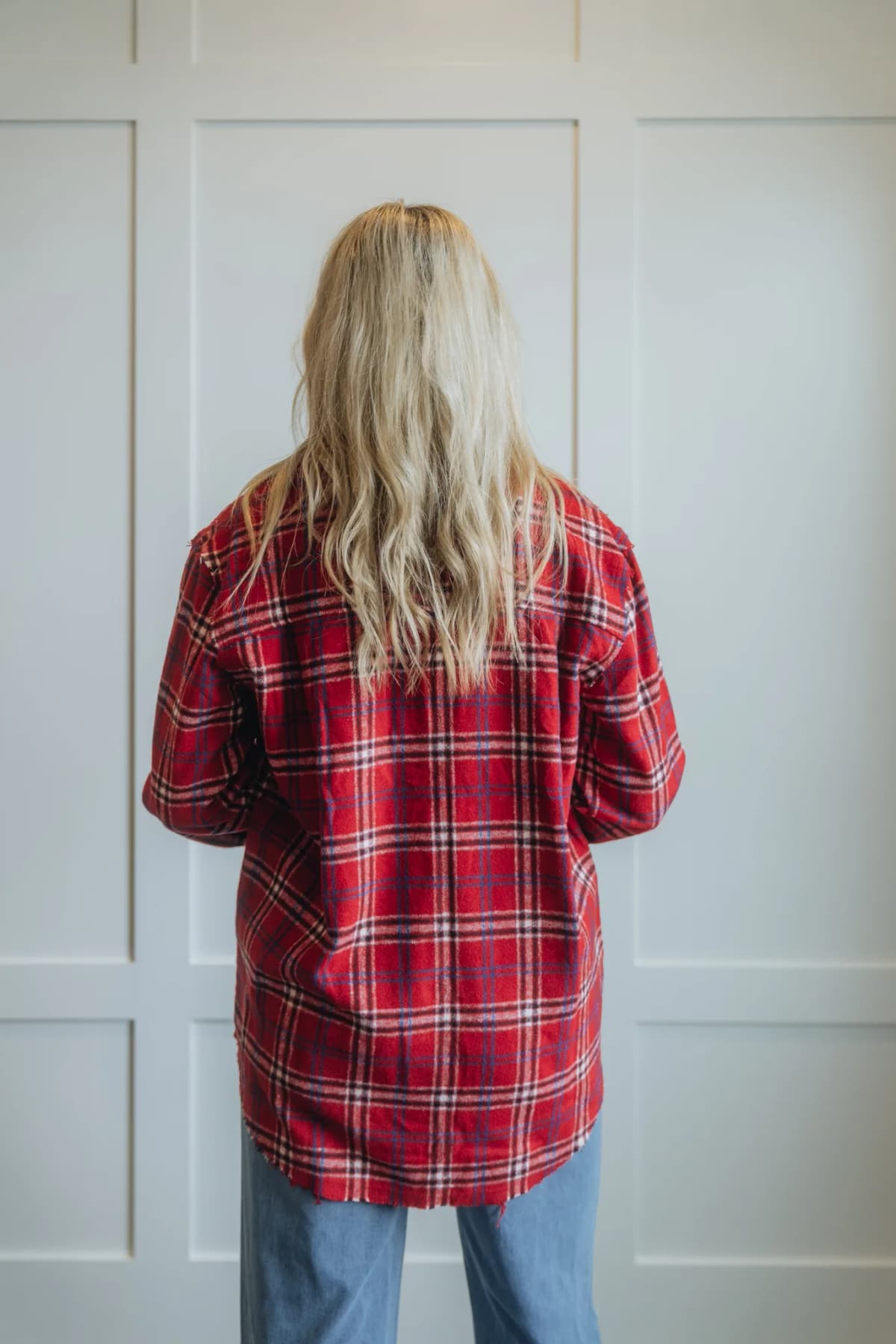 Button Down Fall Winter Plaid Shacket La Miel (Red)
