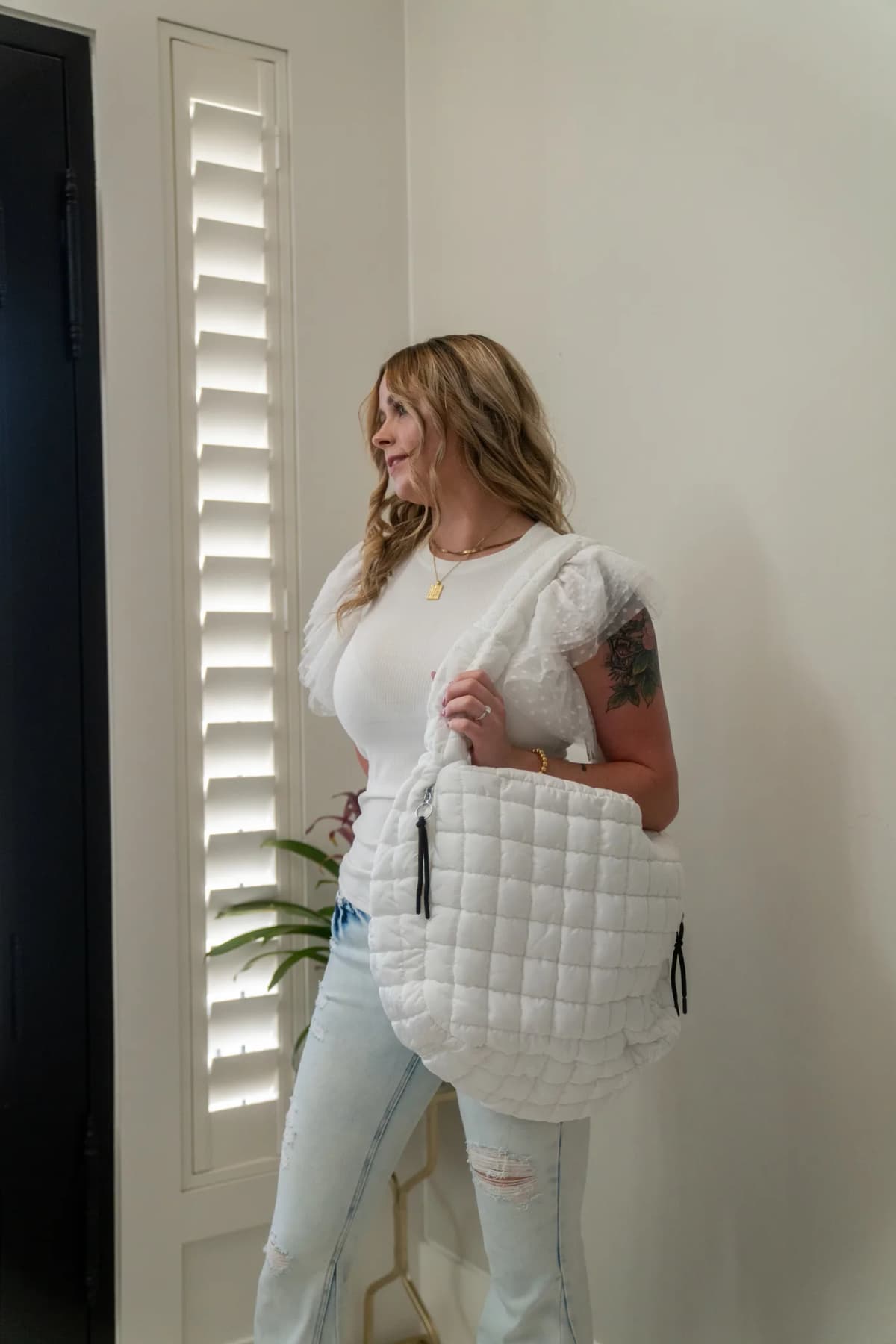 Oversized Quilted Carryall Tote Bag by Zenana