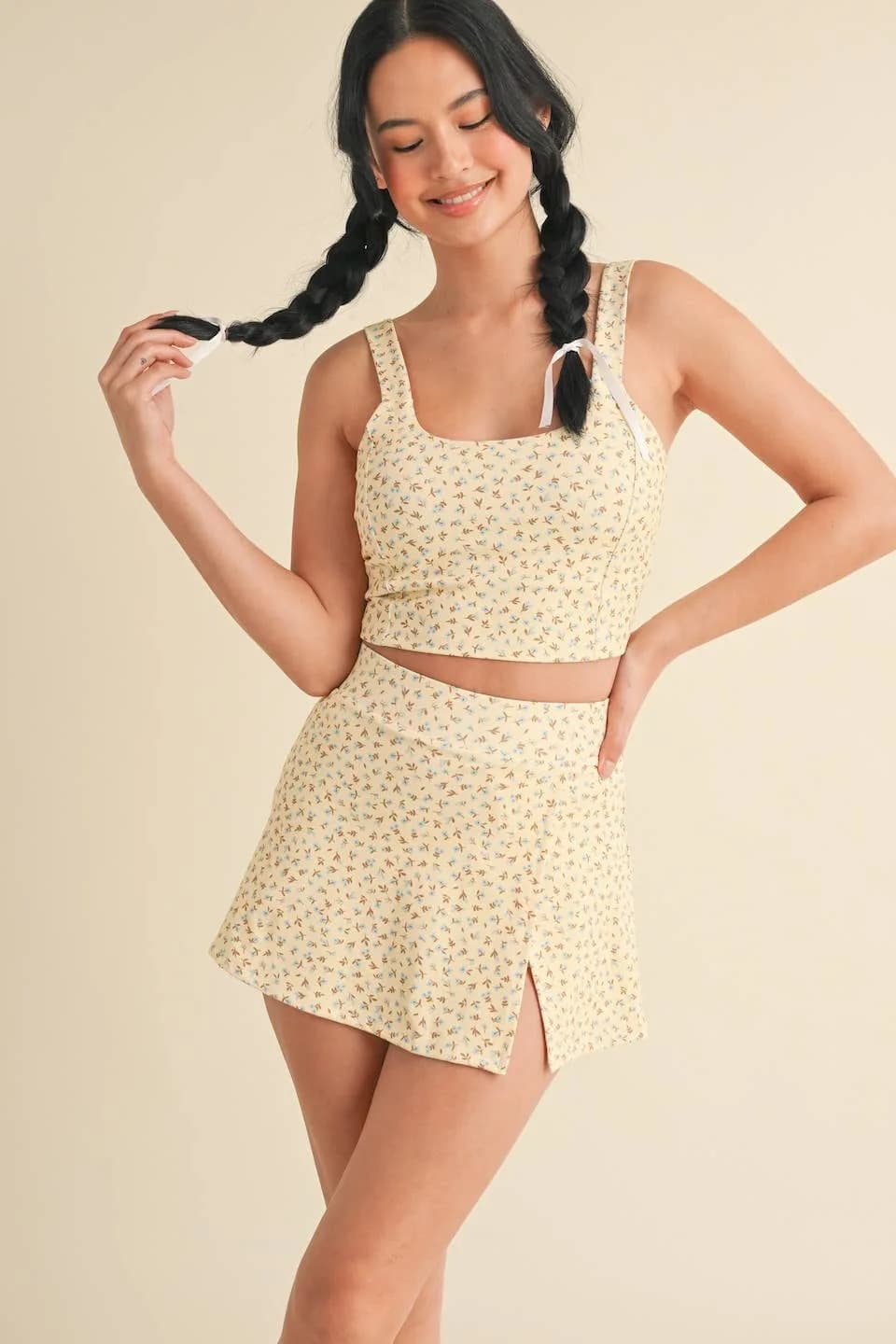 Ditsy Print Twist Back Crop Tank by Kimberly C