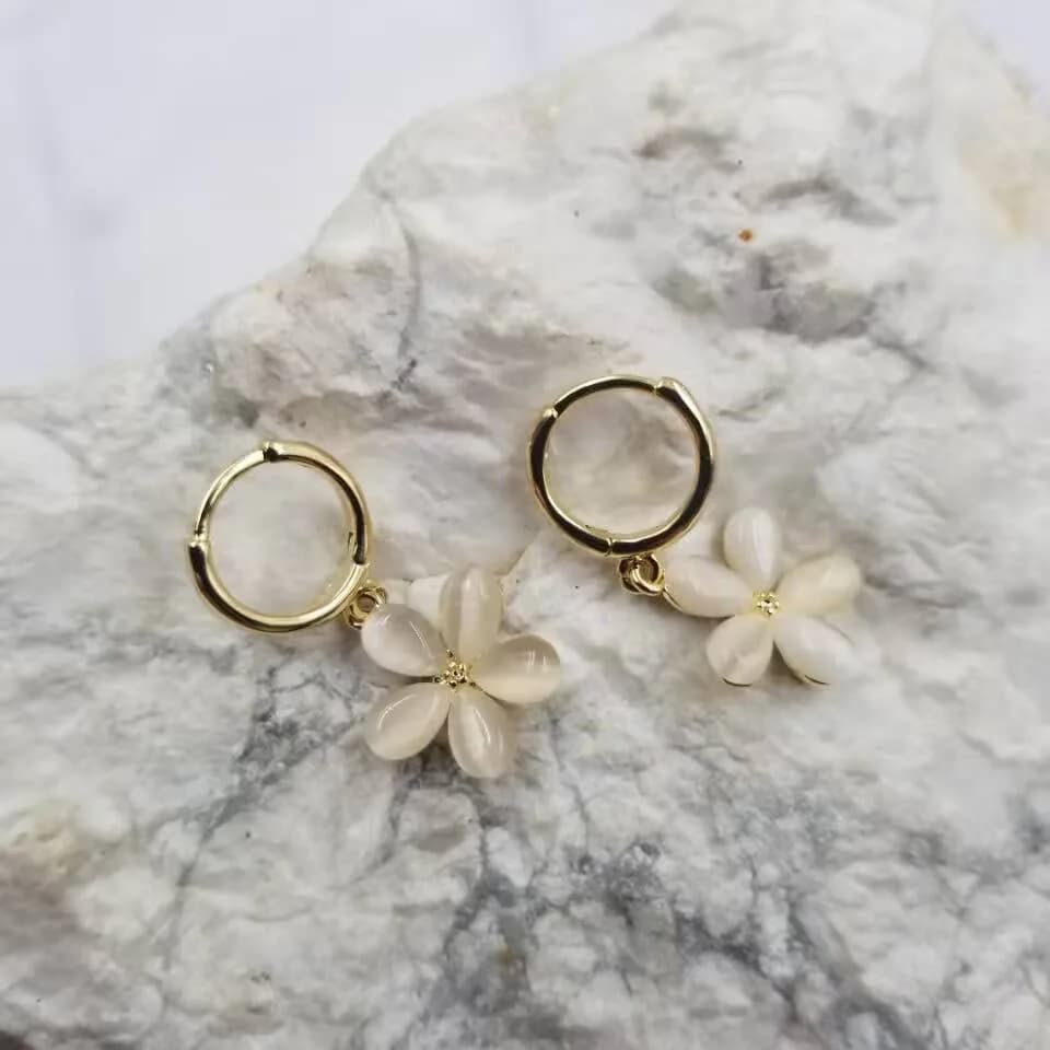Opal Flower Huggie Earrings