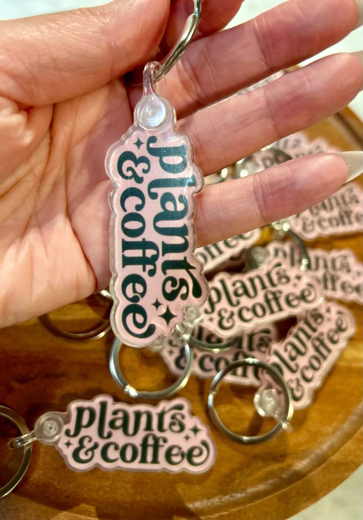 Plants & Coffee Keychain in Pink