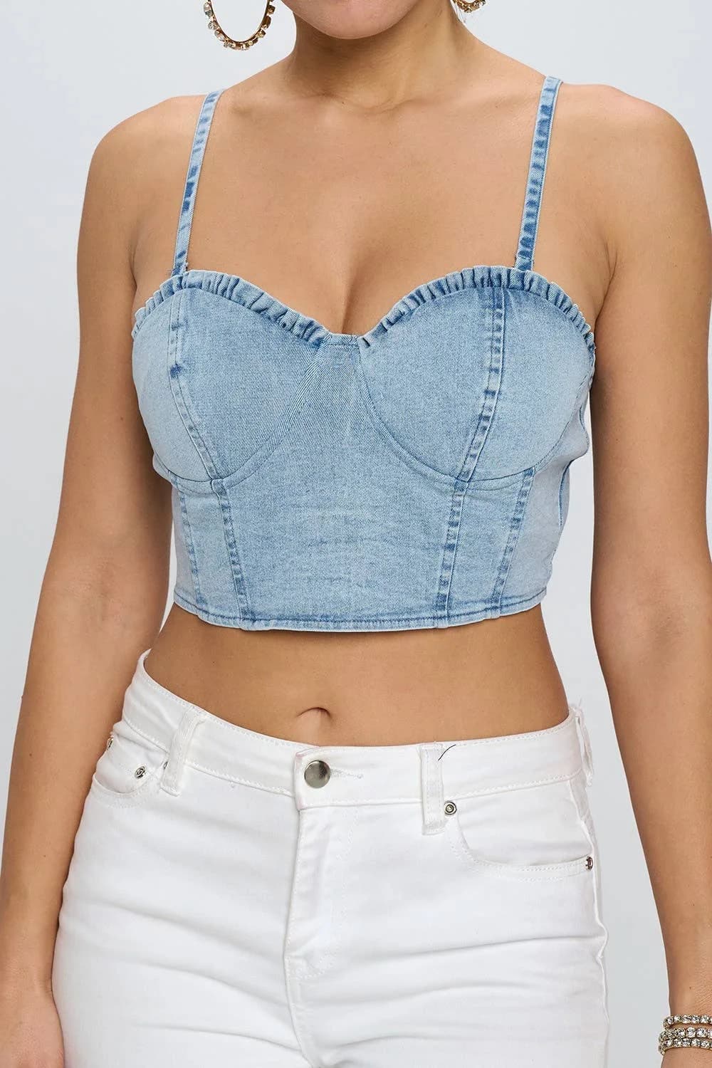 Denim Zipper Back Cropped Cami Top OhYes Fashion (Denim)