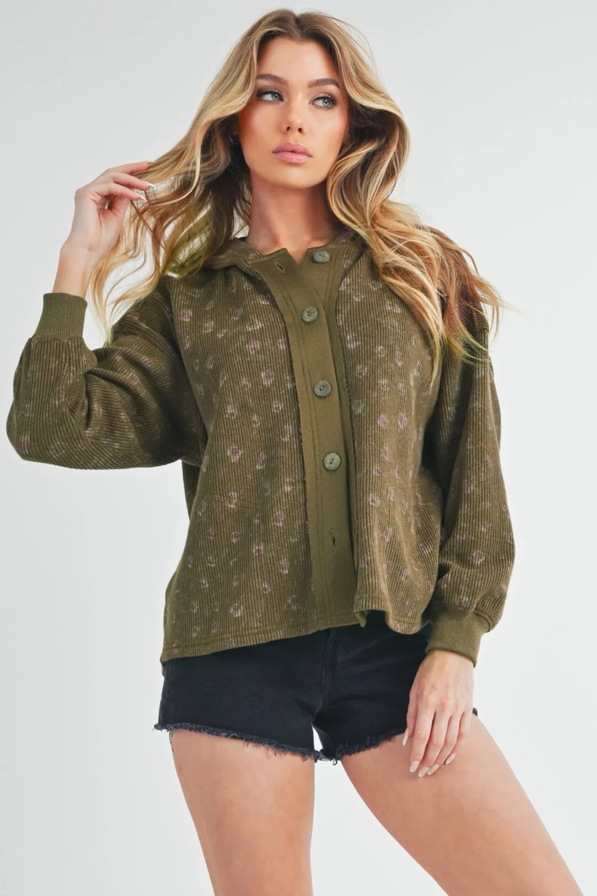 Floral Button Up Hooded Jacket
