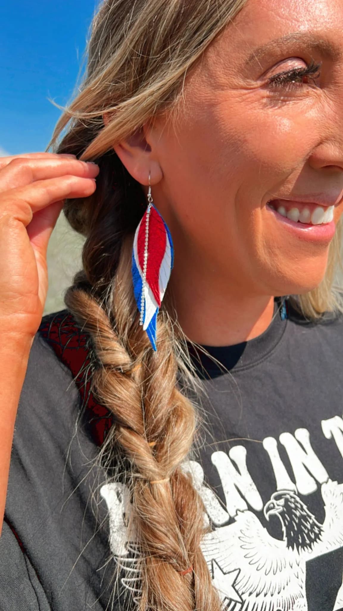 Patriotic Fringe Feather Earrings