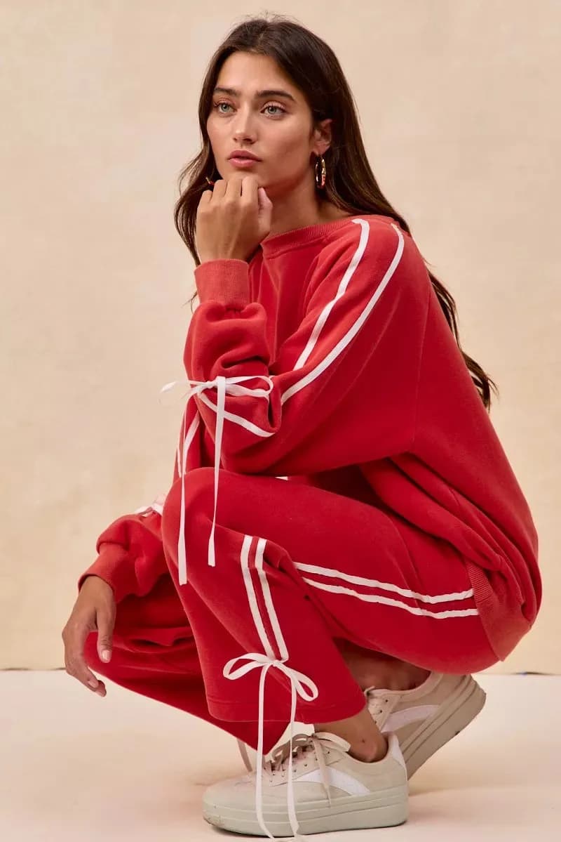 BiBi Side Lined Bow Details Fleece Sweatpants