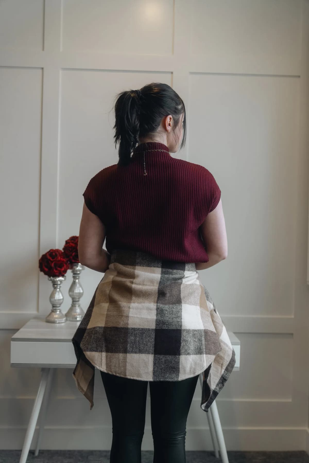 Plaid Color Block Buttoned Long Sleeve Shacket with Pocket