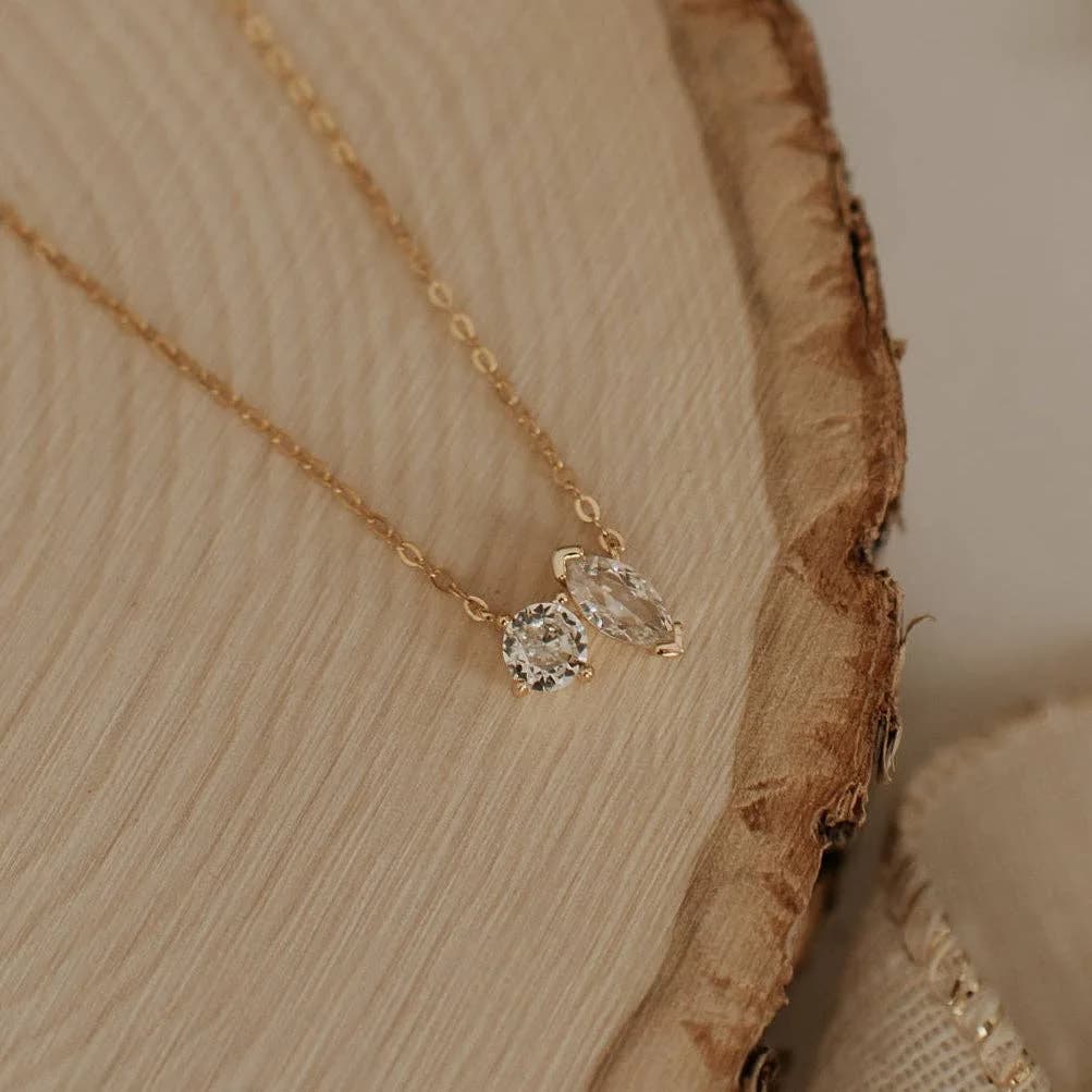 Sloane Two Stone Diamond Necklace Gold or Silver by Mauve