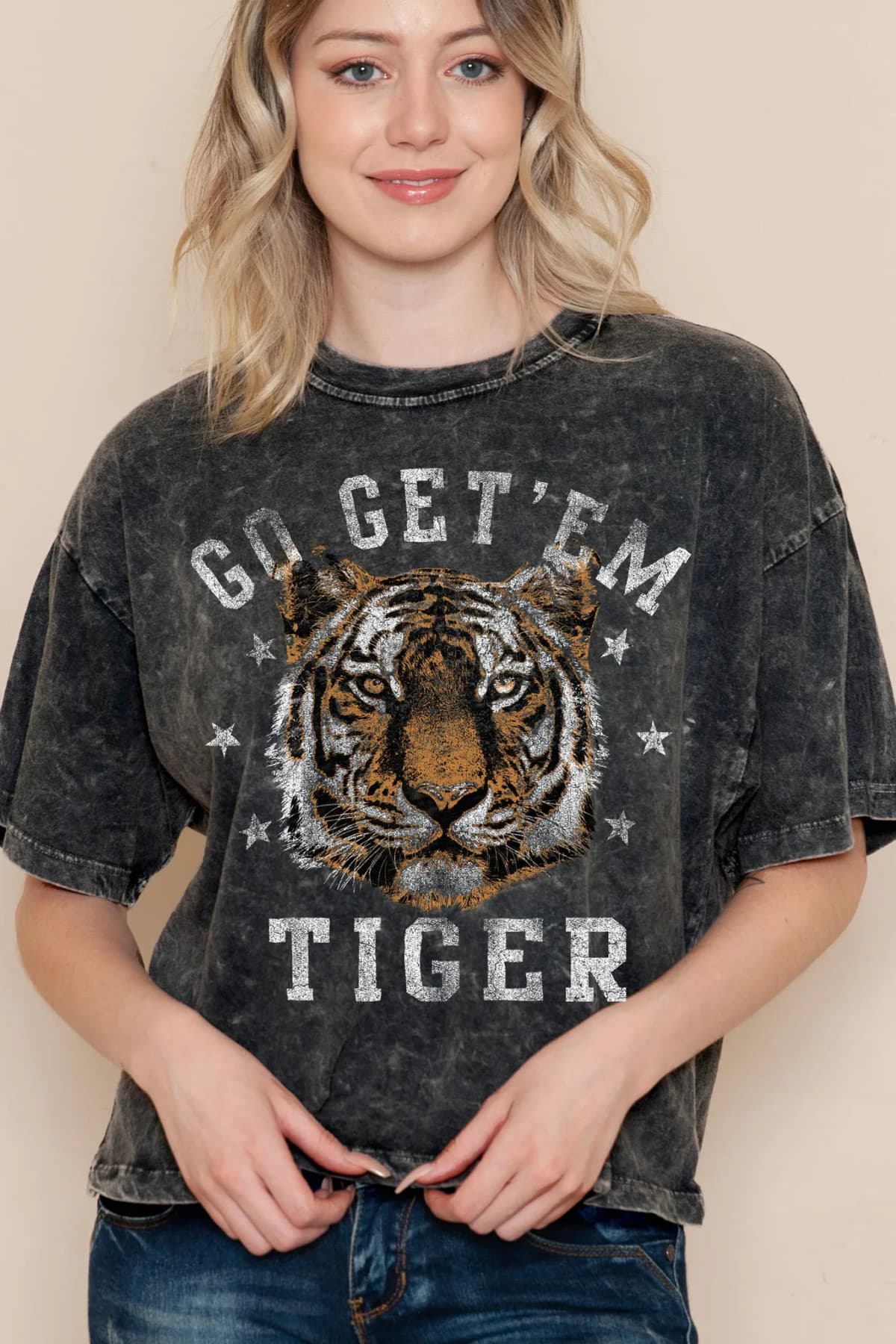 Tiger Go Get'em Mineral Wash Cropped Top Bouteeque Closet