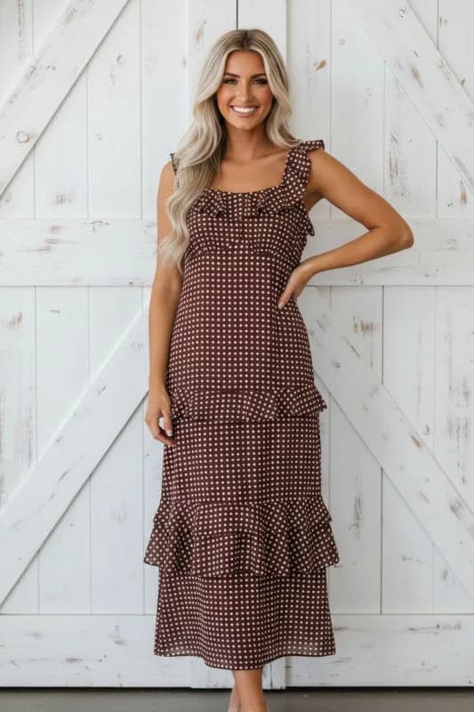 Polka Dot Backless Ruffle Tiered Maxi Dress