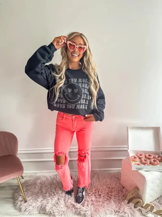 Love You More Black Puff Graphic Crewneck