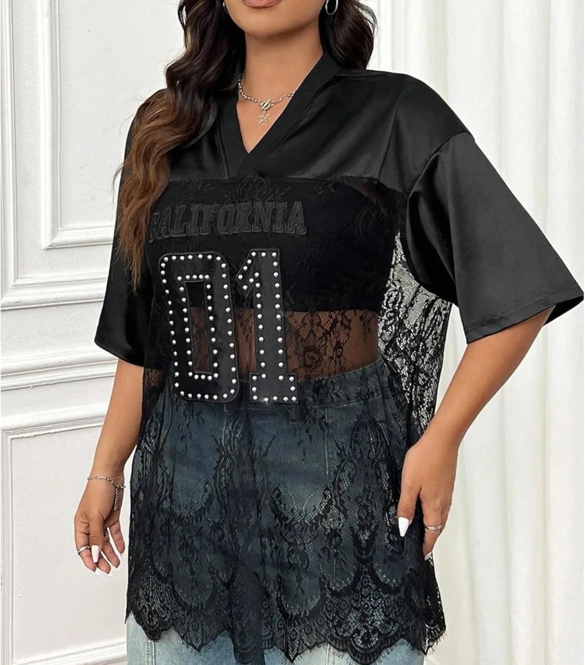 Authentic or California Edge Numbered Lace Sporty Jersey Top