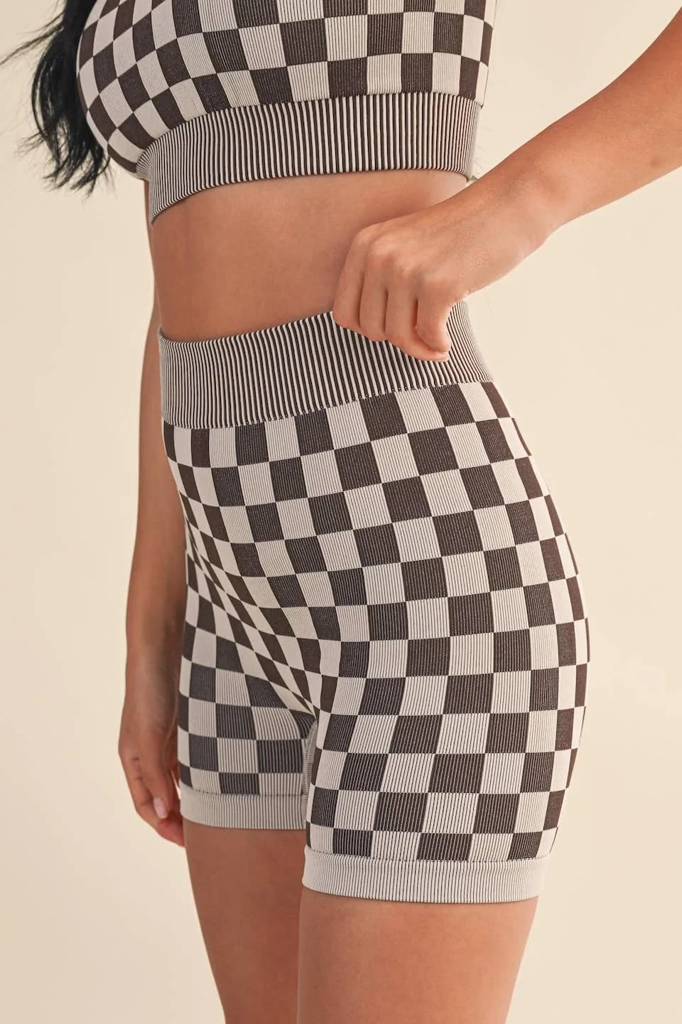 Brown Checkmate Checkered Crop Two Piece Set by Kimberly C