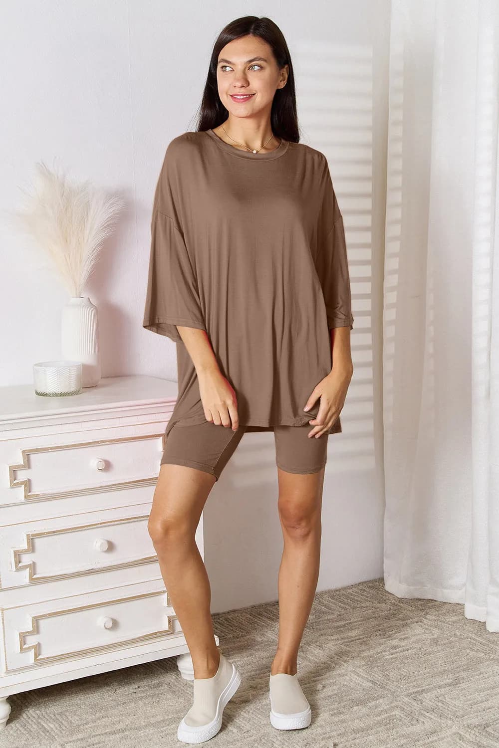 Basic Bae Full Size Soft Rayon Three-Quarter Sleeve Top and Shorts Set Multiple Colors