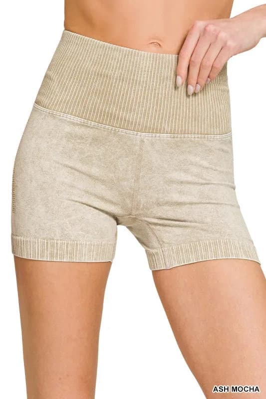 Zenana High Waisted Seamless Washed Shorts Multiple Colors!!