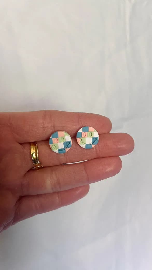 Multi Colored Smiley Checkered Studs Simply Saige Co