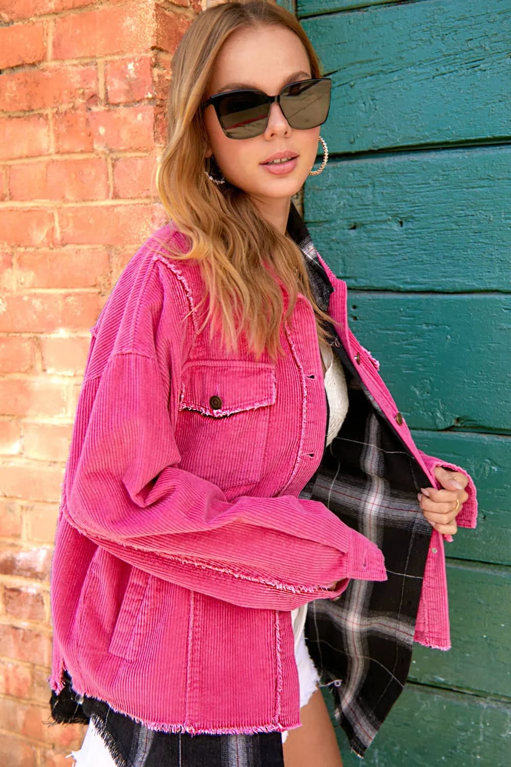 Washed Corduroy Oversized Button Down Jacket (Camel)