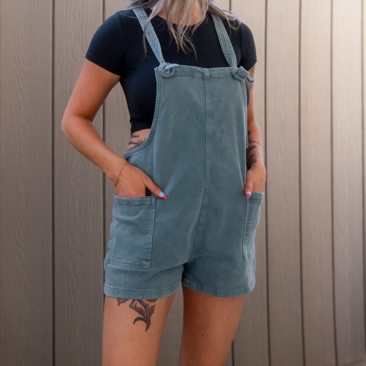 Washed Knot Strap Zenana Romper Zenana (Teal)