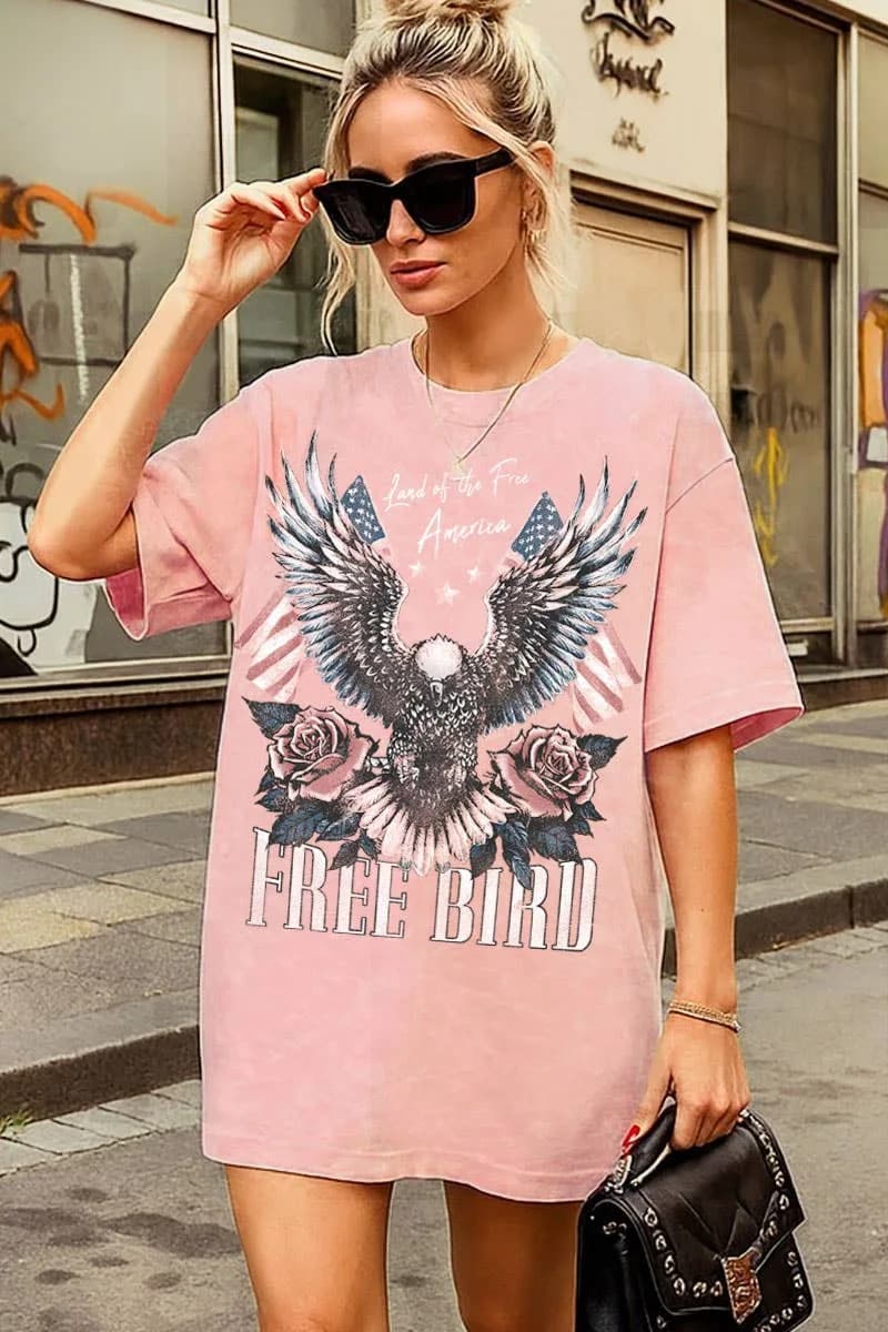 FREE BIRD AMERICA OVERSIZED MINERAL GRAPHIC TEE