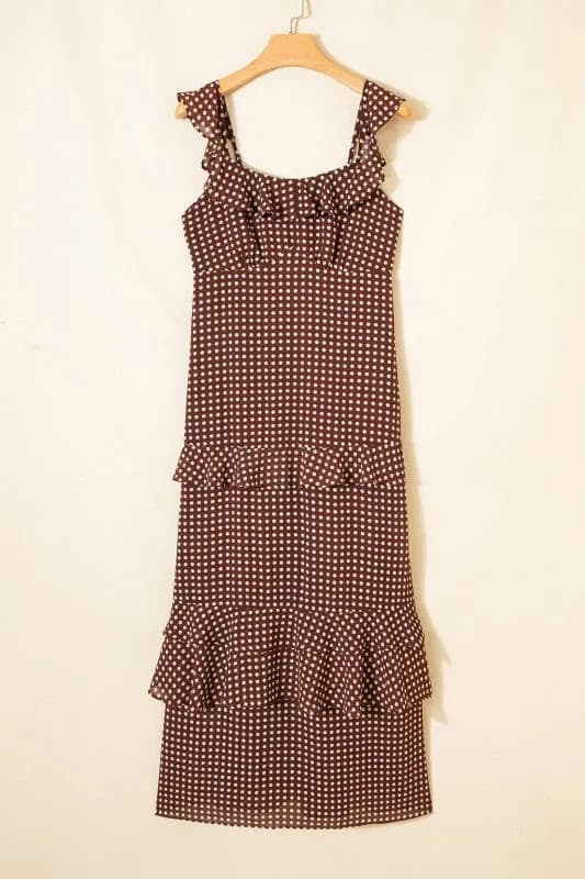 Polka Dot Backless Ruffle Tiered Maxi Dress