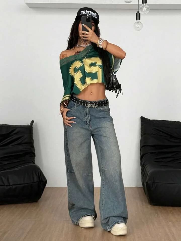 Green and Yellow Lace Trim Mesh Crop Top Jersey