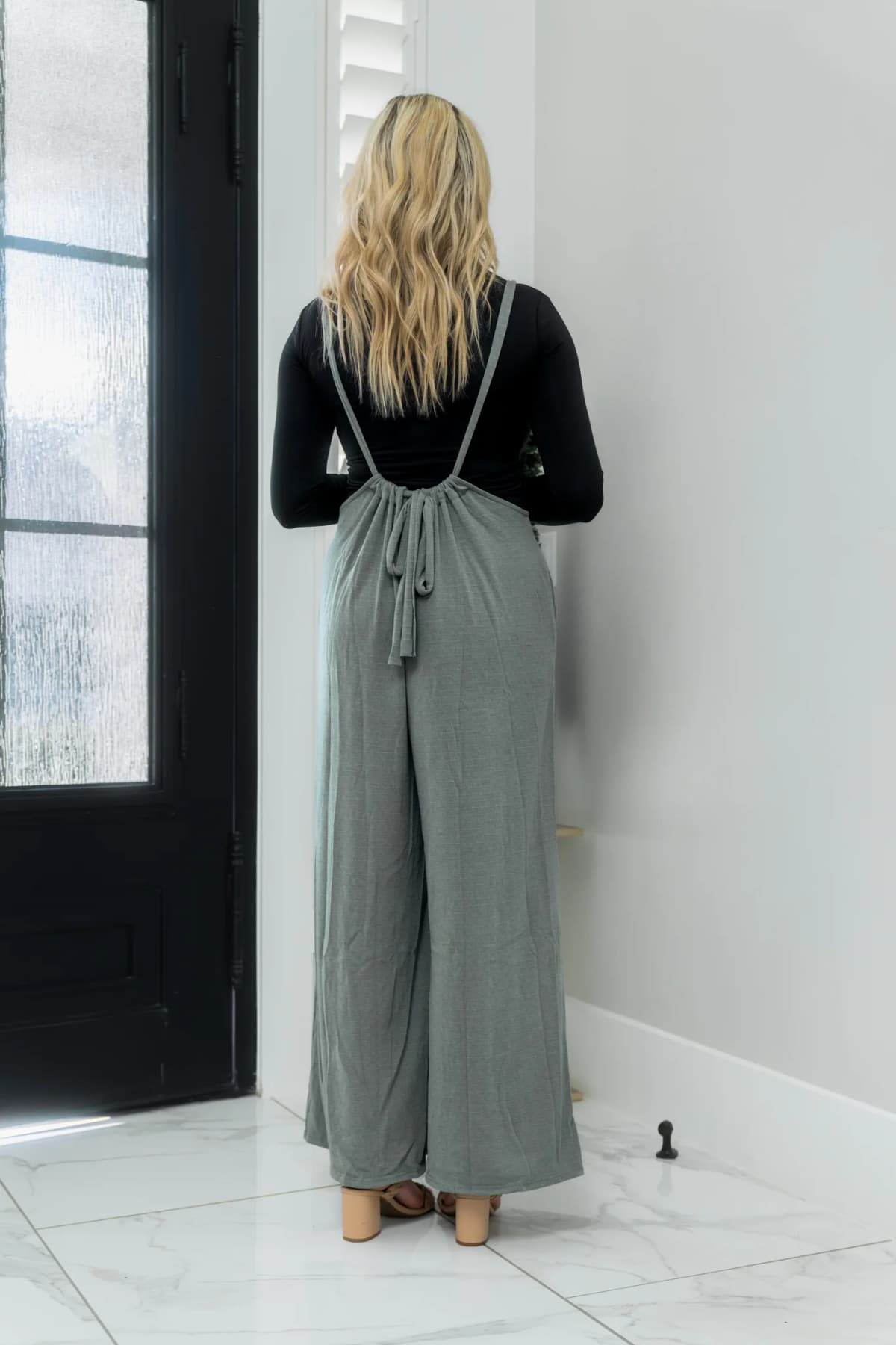 Wide Leg Solid Textured Knit Jumpsuit Pants Bucketlist