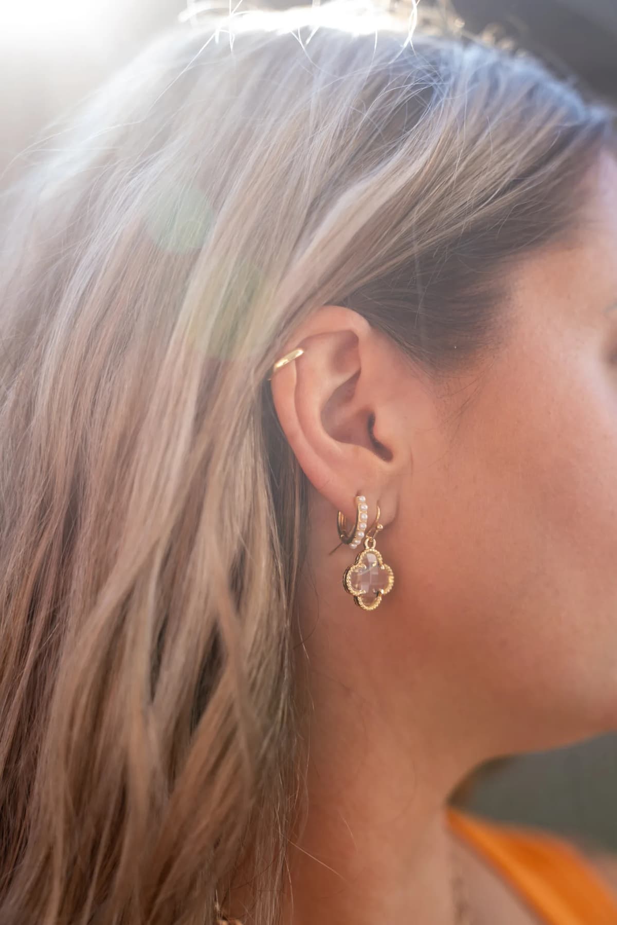 Rhinestone Clover Charm Dangle Earrings Anarchy Street (Gold)