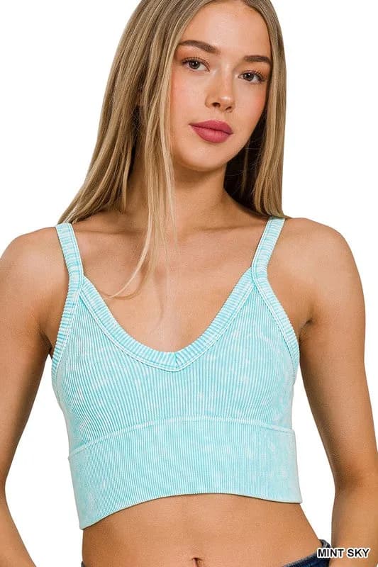 Washed Ribbed Seamless V-Neck Cropped Cami Zenana