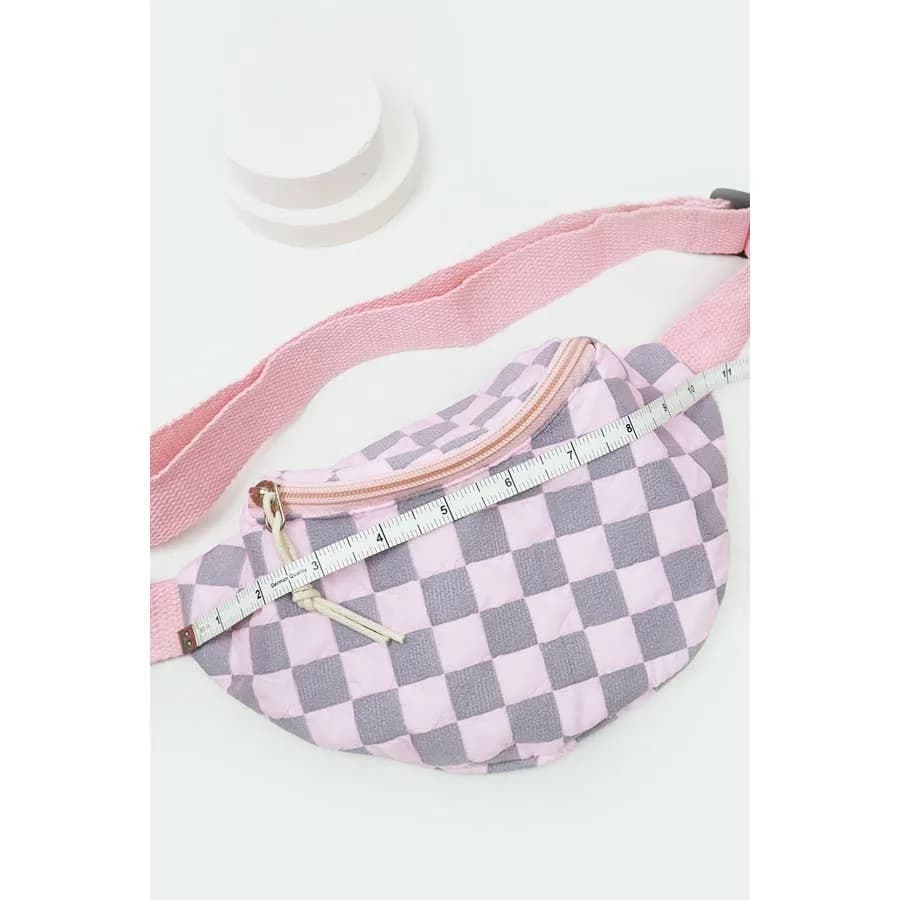 Light Weight Checker Fanny Pack with Zipper Love and Repeat (Lt Pink)