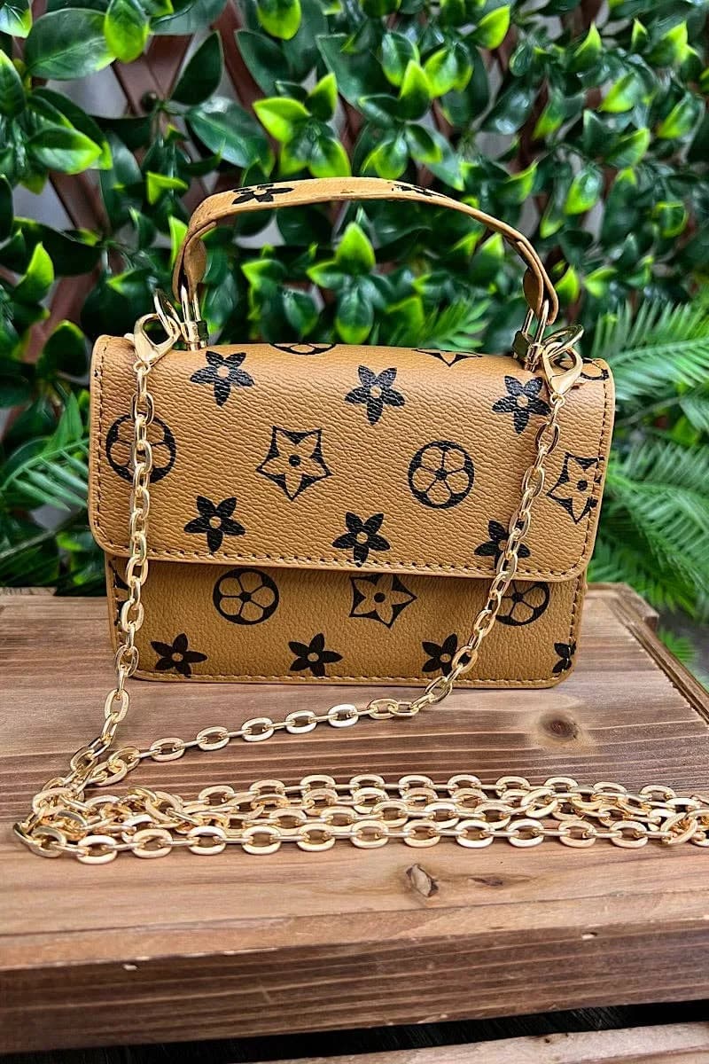 Camel Star Printed Crossbody with Chain