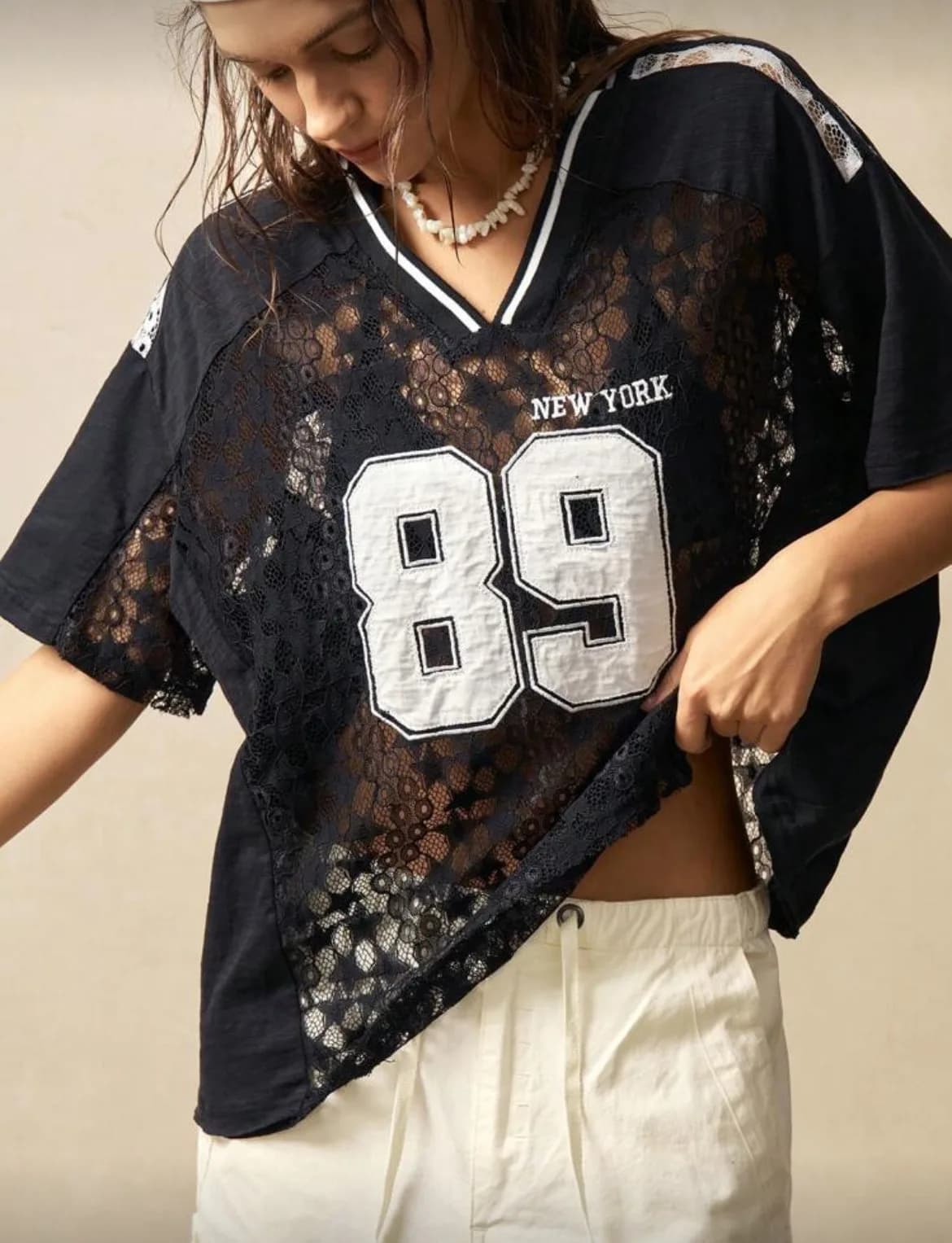 Star Lace Mesh Black Jersey Number 89 New York