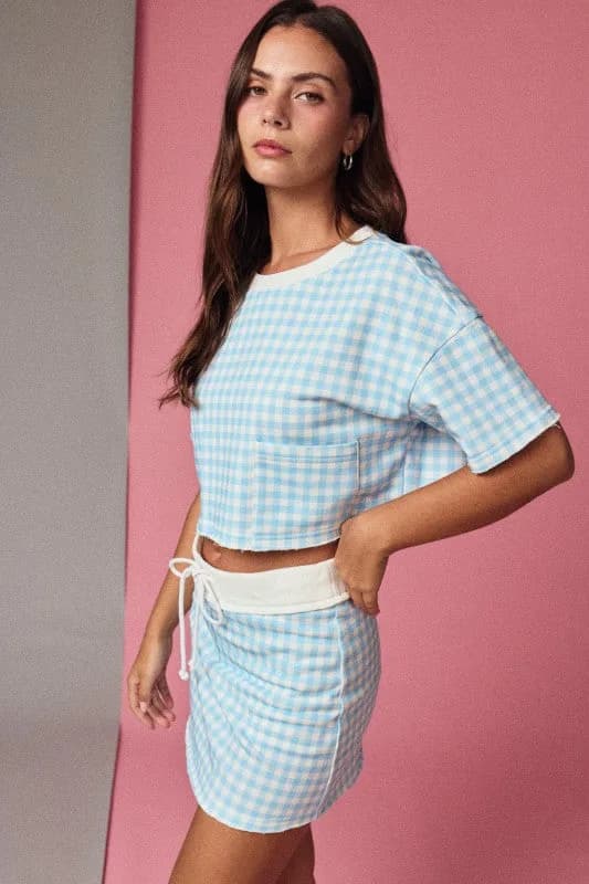 Gingham Cropped Tee and Skirt Set by Papermoon