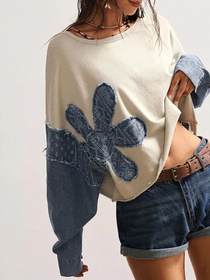 Flower Detail Sleeve Crop Shirt