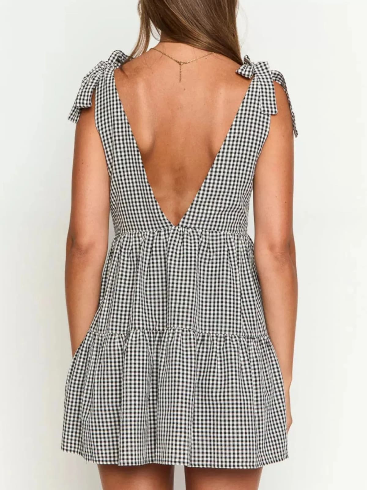 Gingham Tie-Shoulder Mini Dress