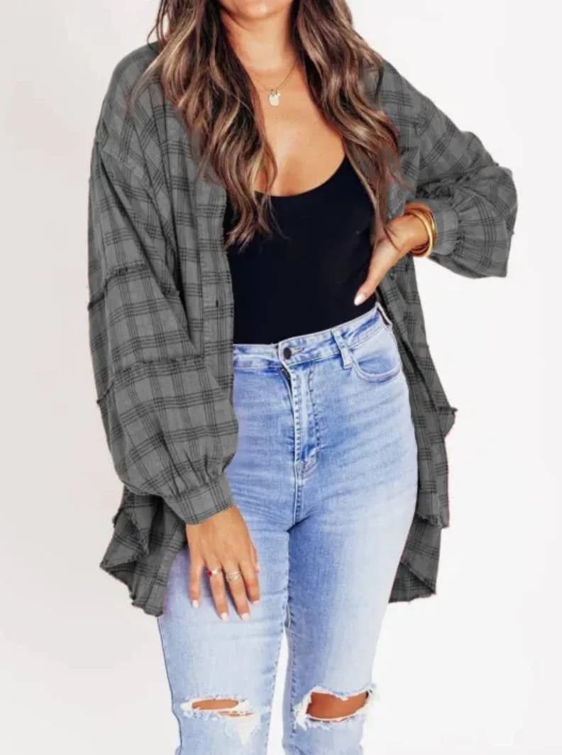 Plaid Shirt Oversized Long Shacket