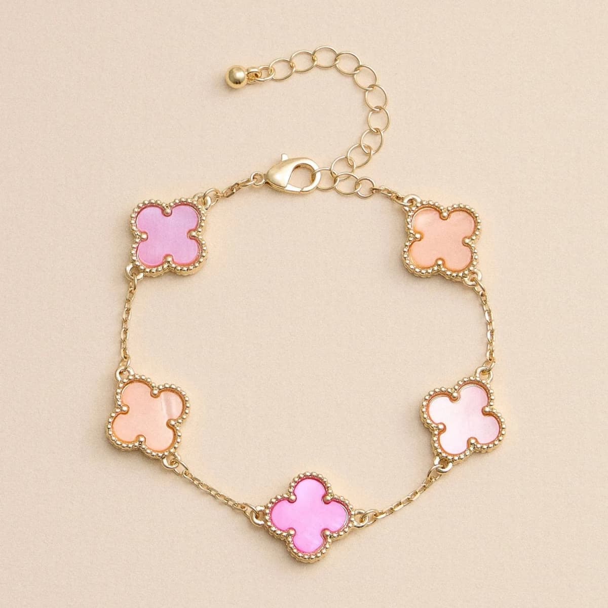 Colorful Shell Charm Bracelet with Gold Detailing: Blue/White