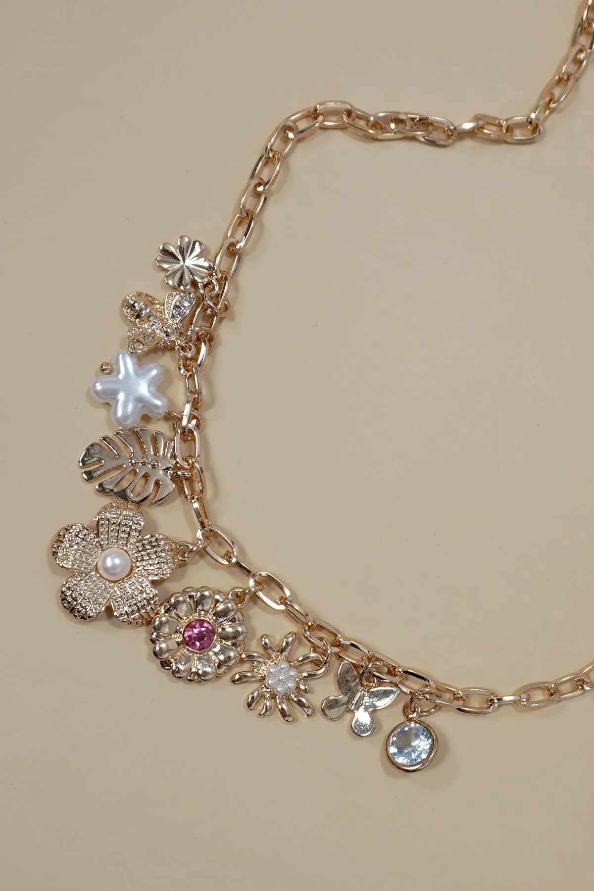 Charm Necklace Flower Leaf Bee Butterfly