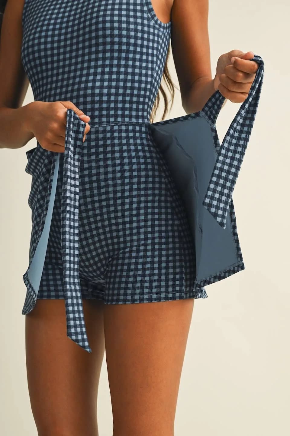Gingham Print Sleeveless Wrap Tie Front Dress