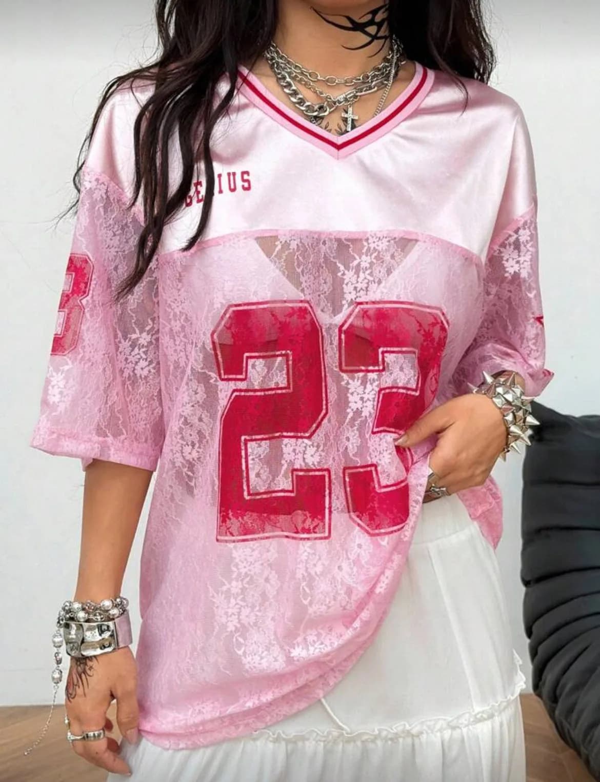 Genius 23 Pink Lace Top Sexy Jersey