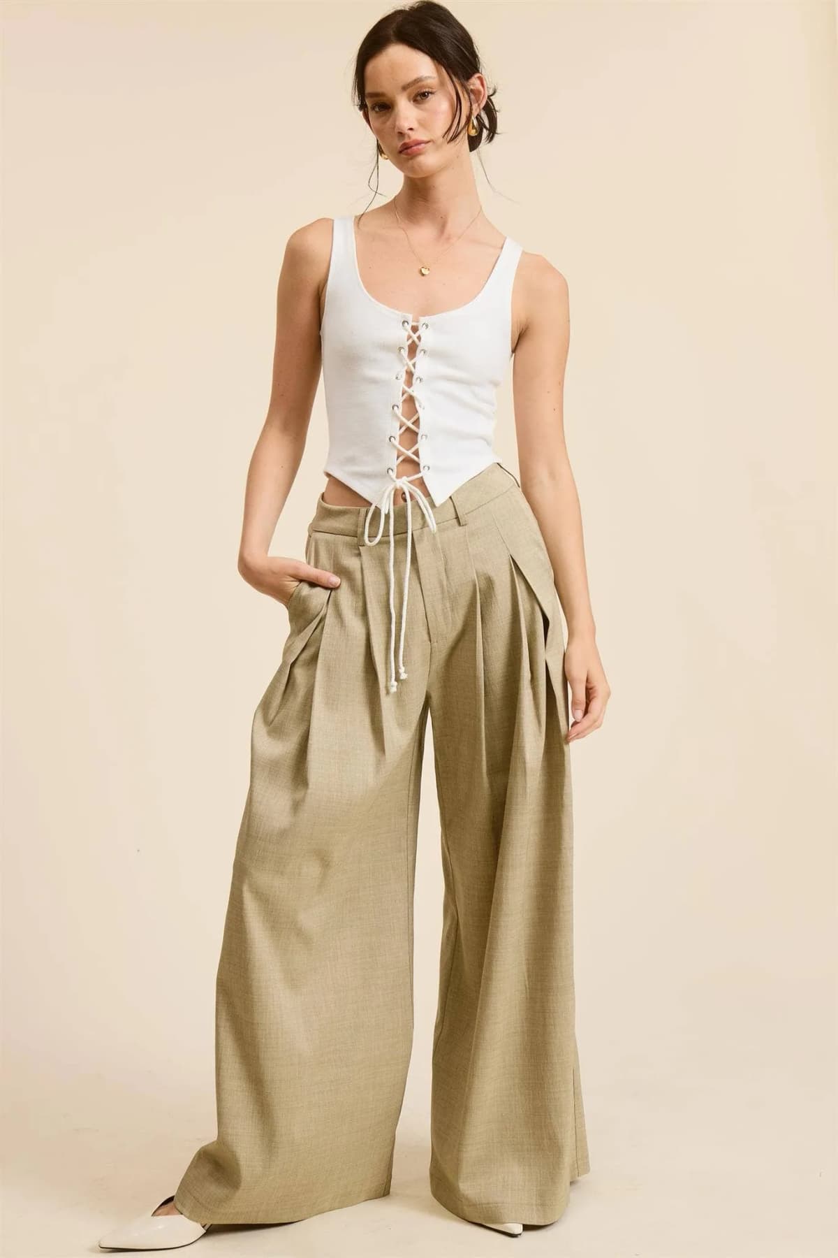 Scoop Neck Corset Lace Up Sleeveless Tank
