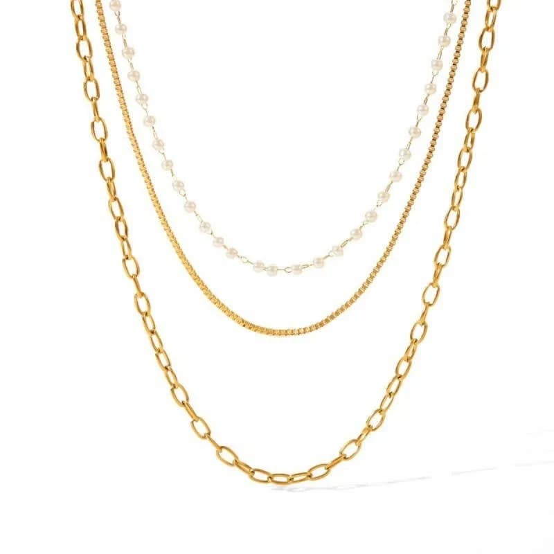 18K STAINLESS STEEL TARNISH FREE LAYERED NECKLACE