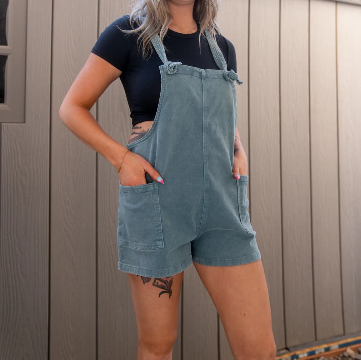 Washed Knot Strap Zenana Romper Zenana (Teal)