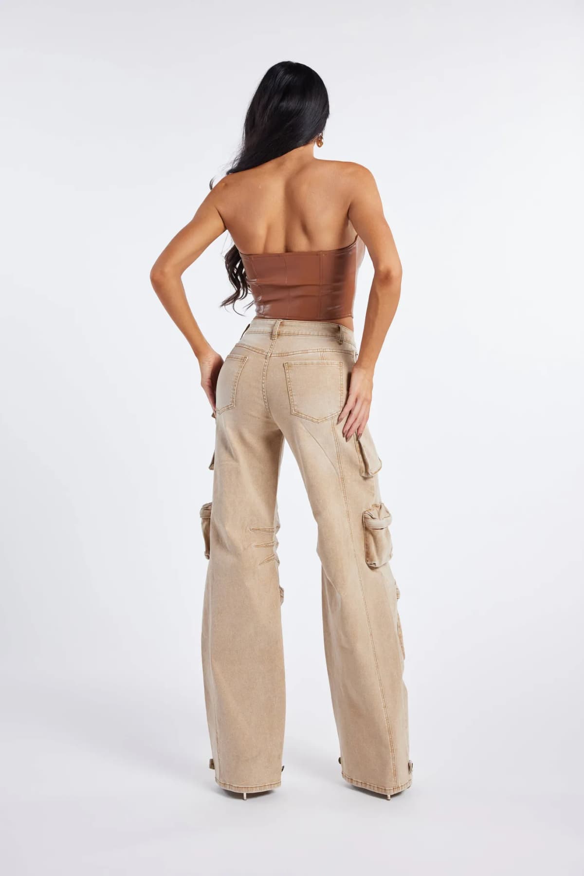 Beige Washed Cargo Jeans by WFFS